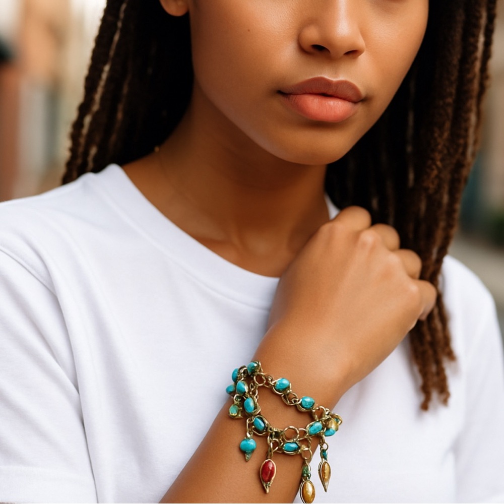 Chloe + Isabel Layered Charm Bracelet | Turquoise Beads - Picture 2 of 7